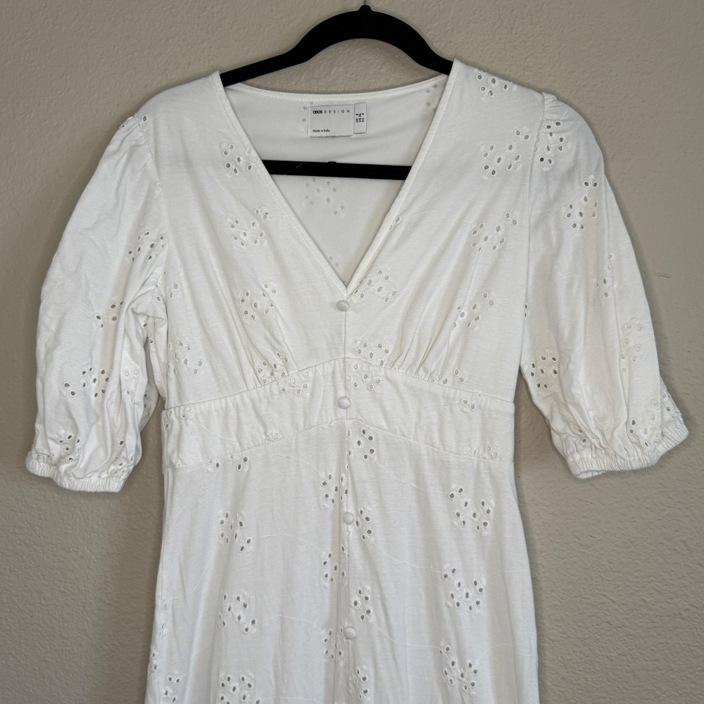 Asos Womens 4 Babydoll White Maxi Dress Eyelet Millkmaid Coquette Country Dainty - Picture 3 of 14